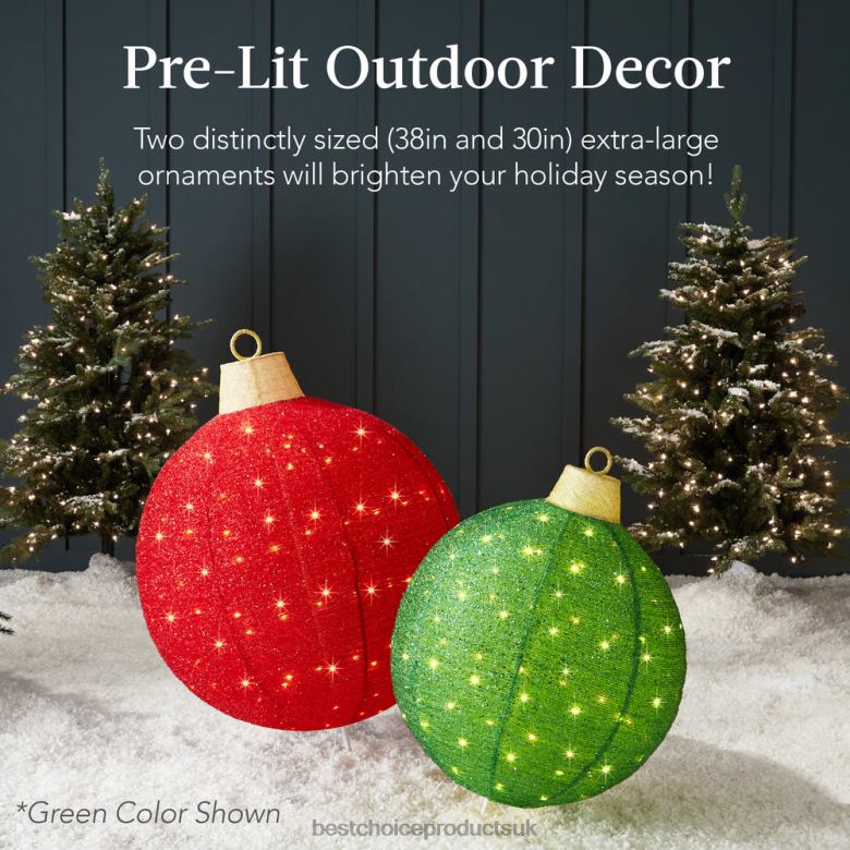 Seasonal Best Choice Products2pc Lighted Pop-Up Christmas Ornaments Decoration w/ 180 LED Lights, Stand N62R265 Red/Gold