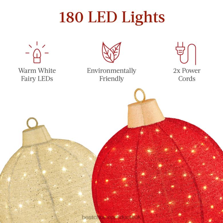 Seasonal Best Choice Products2pc Lighted Pop-Up Christmas Ornaments Decoration w/ 180 LED Lights, Stand N62R265 Red/Gold
