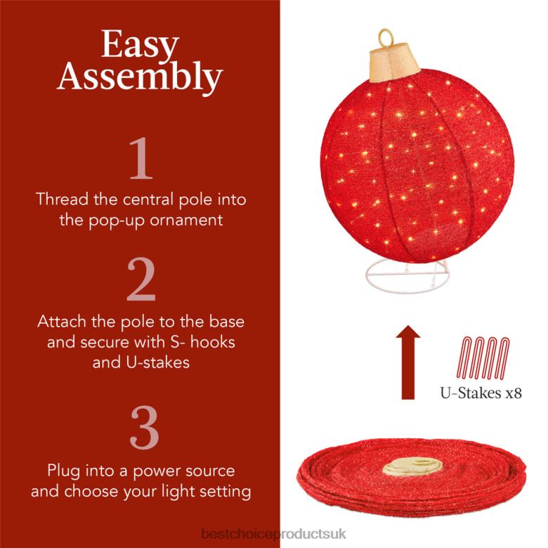 Seasonal Best Choice Products2pc Lighted Pop-Up Christmas Ornaments Decoration w/ 180 LED Lights, Stand N62R265 Red/Gold