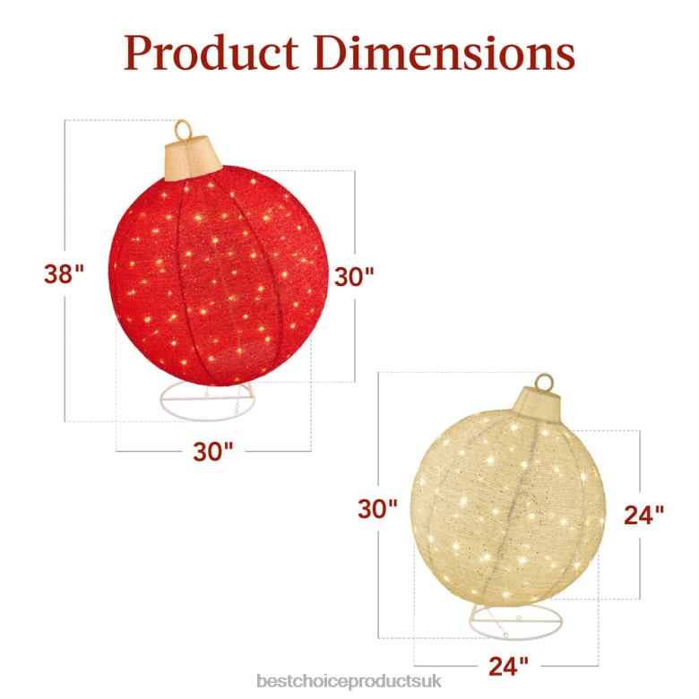Seasonal Best Choice Products2pc Lighted Pop-Up Christmas Ornaments Decoration w/ 180 LED Lights, Stand N62R265 Red/Gold