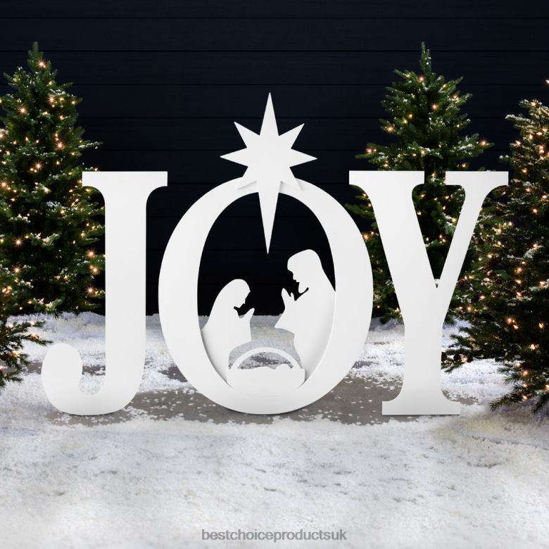 Seasonal Best Choice Products3-Piece Christmas JOY Nativity Yard Decoration w/ Ground Stakes N62R62 White