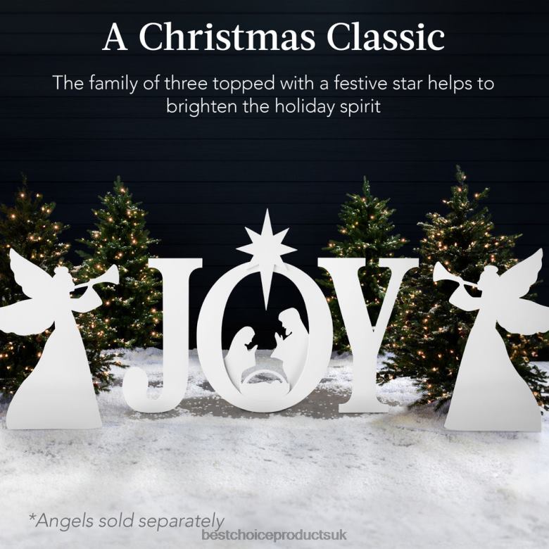 Seasonal Best Choice Products3-Piece Christmas JOY Nativity Yard Decoration w/ Ground Stakes N62R62 White