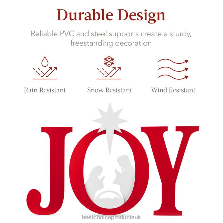 Seasonal Best Choice Products3-Piece Christmas JOY Nativity Yard Decoration w/ Ground Stakes N62R63 Red/White