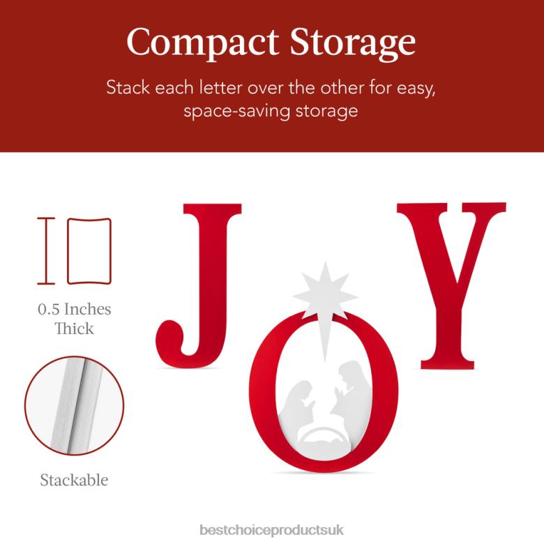 Seasonal Best Choice Products3-Piece Christmas JOY Nativity Yard Decoration w/ Ground Stakes N62R63 Red/White