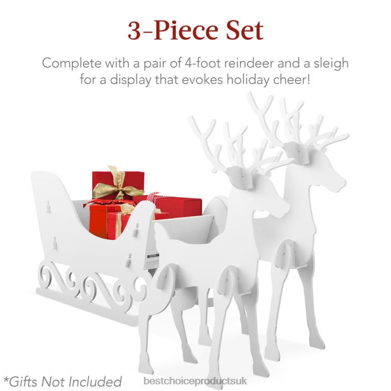 Seasonal Best Choice Products3-Piece Deer & Sleigh Silhouette Set Holiday Yard Decoration w/ Stakes N62R231 White