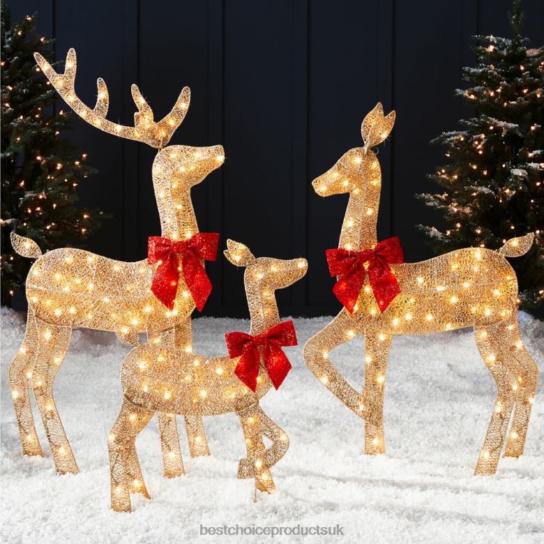 Seasonal Best Choice Products3-Piece Lighted 2D Christmas Deer Set Outdoor Decor w/ 175 LED Lights N62R236 Gold
