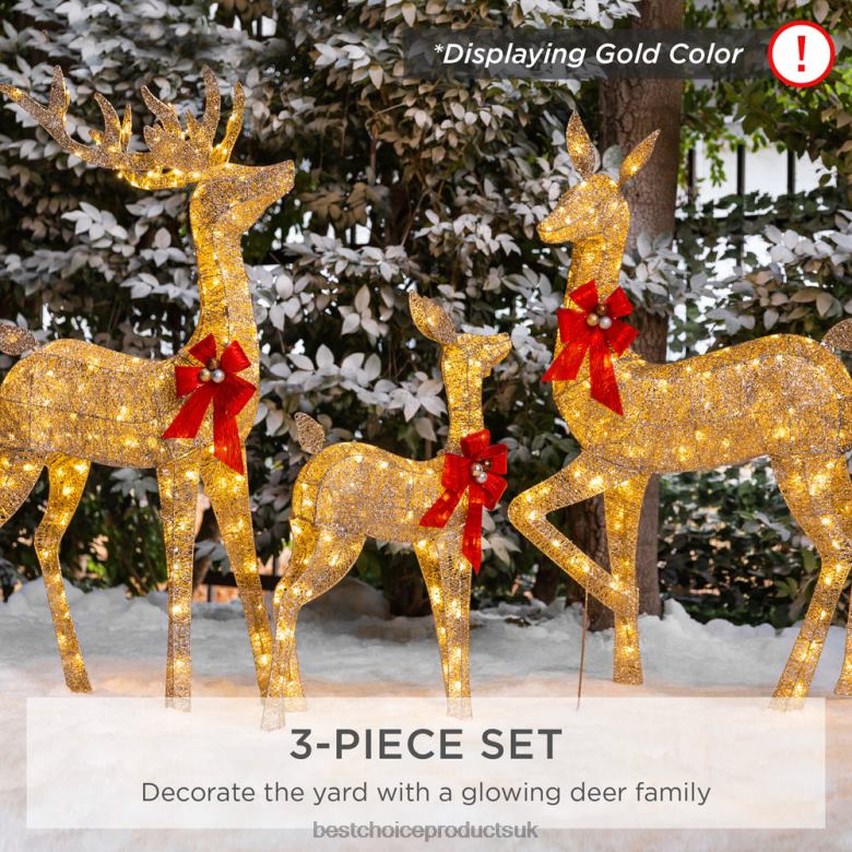Seasonal Best Choice Products3-Piece Lighted Christmas Deer Set Outdoor Decor with LED Lights N62R19 White