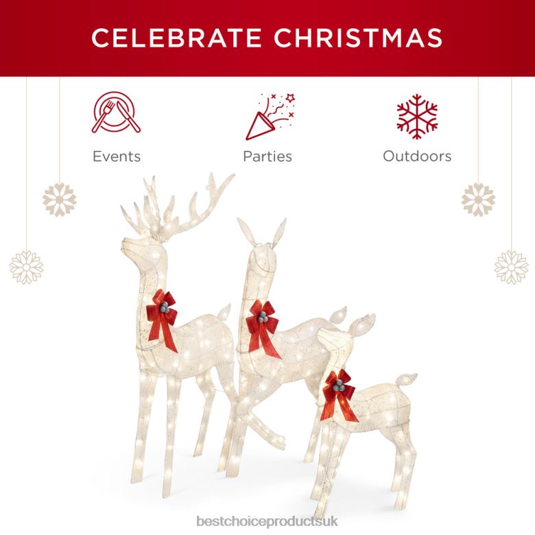 Seasonal Best Choice Products3-Piece Lighted Christmas Deer Set Outdoor Decor with LED Lights N62R19 White