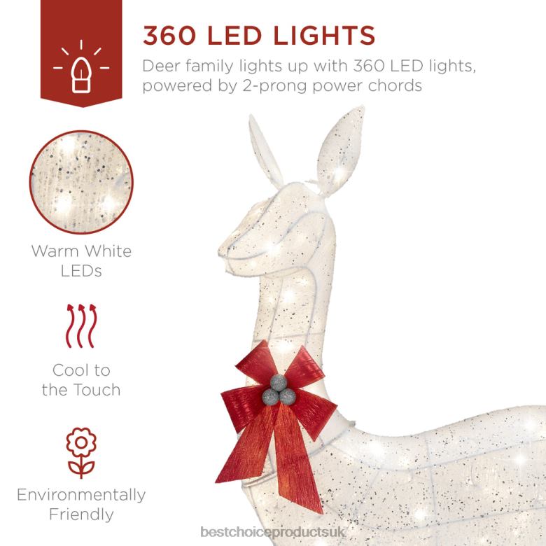 Seasonal Best Choice Products3-Piece Lighted Christmas Deer Set Outdoor Decor with LED Lights N62R19 White