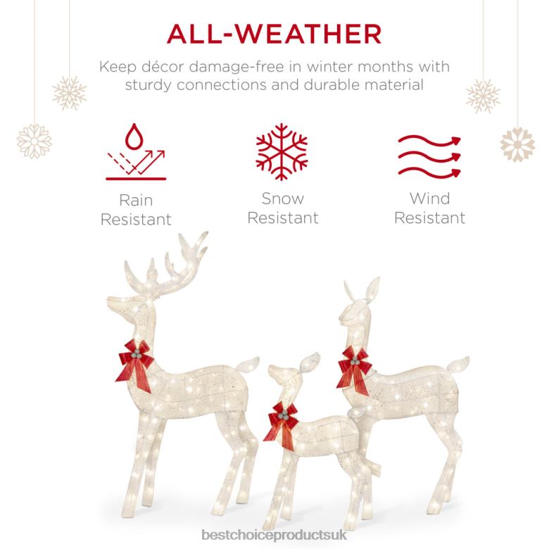 Seasonal Best Choice Products3-Piece Lighted Christmas Deer Set Outdoor Decor with LED Lights N62R19 White