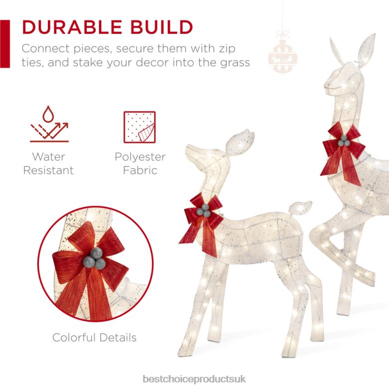 Seasonal Best Choice Products3-Piece Lighted Christmas Deer Set Outdoor Decor with LED Lights N62R19 White