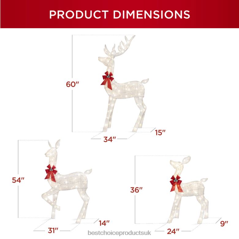 Seasonal Best Choice Products3-Piece Lighted Christmas Deer Set Outdoor Decor with LED Lights N62R19 White