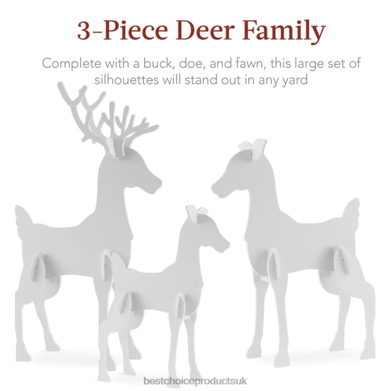 Seasonal Best Choice Products3-Piece Reindeer Family Silhouette Yard Decoration w/ Buck, Doe, Fawn N62R245 White