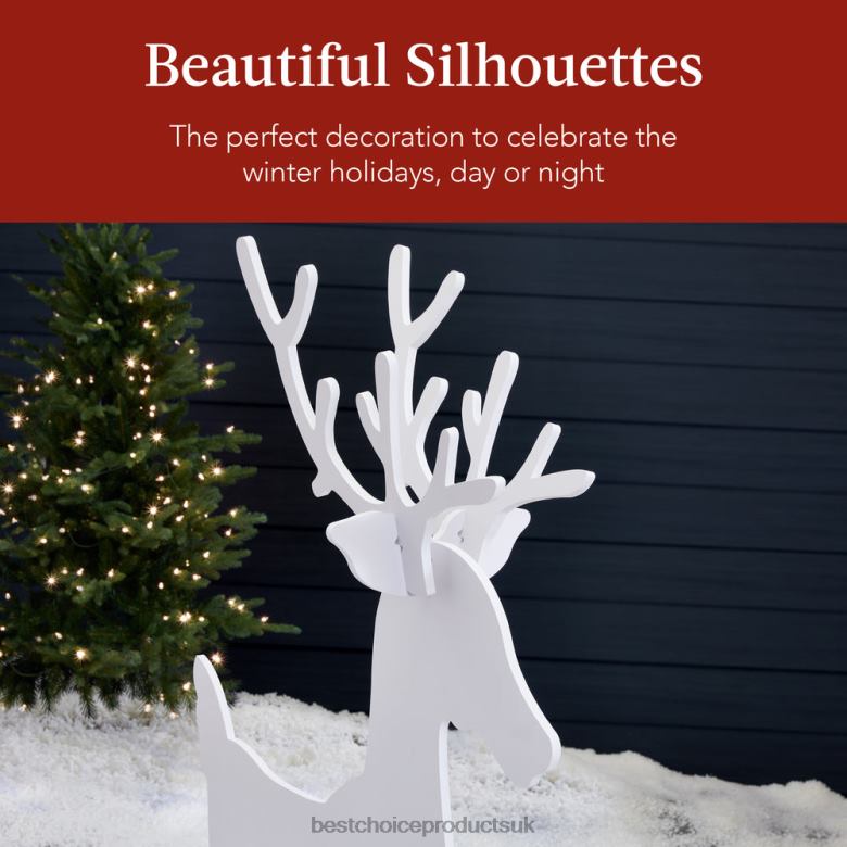 Seasonal Best Choice Products3-Piece Reindeer Family Silhouette Yard Decoration w/ Buck, Doe, Fawn N62R245 White