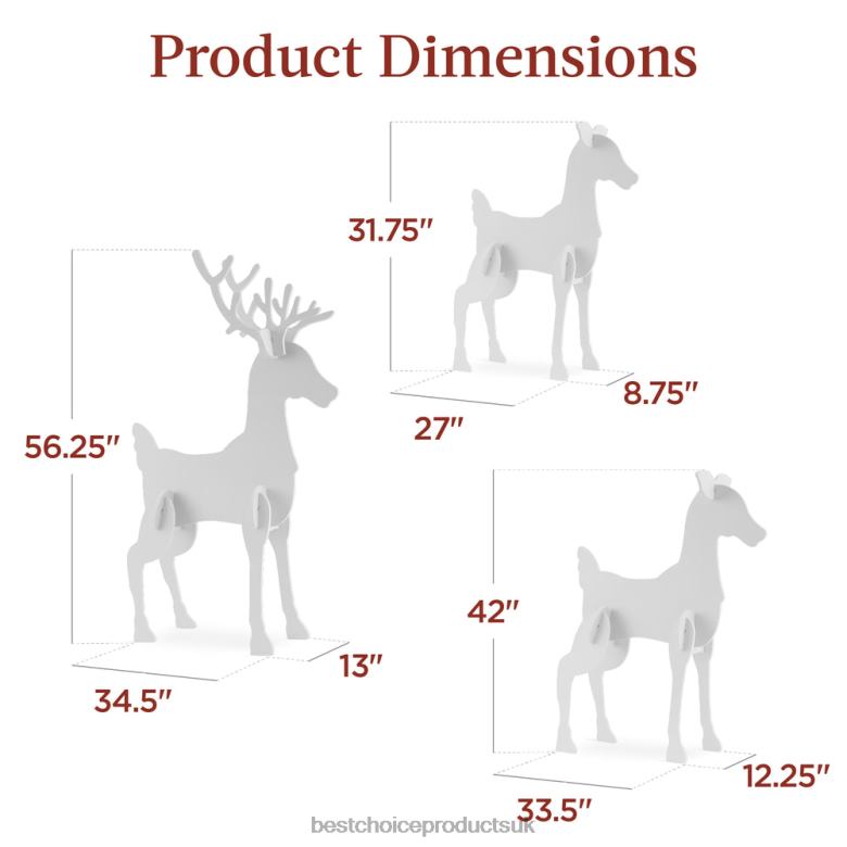Seasonal Best Choice Products3-Piece Reindeer Family Silhouette Yard Decoration w/ Buck, Doe, Fawn N62R245 White