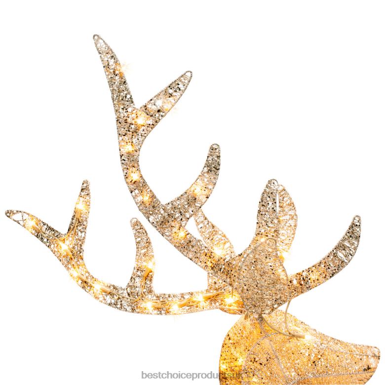 Seasonal Best Choice Products5ft 3D Pre-Lit Gold Glitter Christmas Reindeer Yard Decoration w/ 150 Lights N62R65 Gold