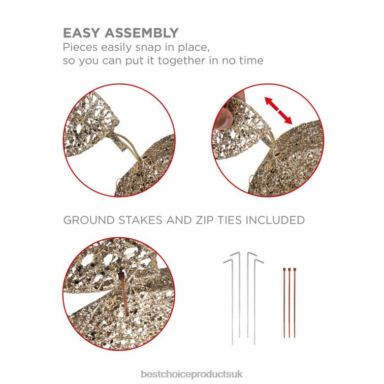 Seasonal Best Choice Products5ft 3D Pre-Lit Gold Glitter Christmas Reindeer Yard Decoration w/ 150 Lights N62R65 Gold