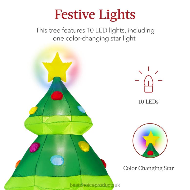 Seasonal Best Choice ProductsInflatable Christmas Tree Outdoor Blow Up Decor w/ 10 LED Lights N62R143 Green