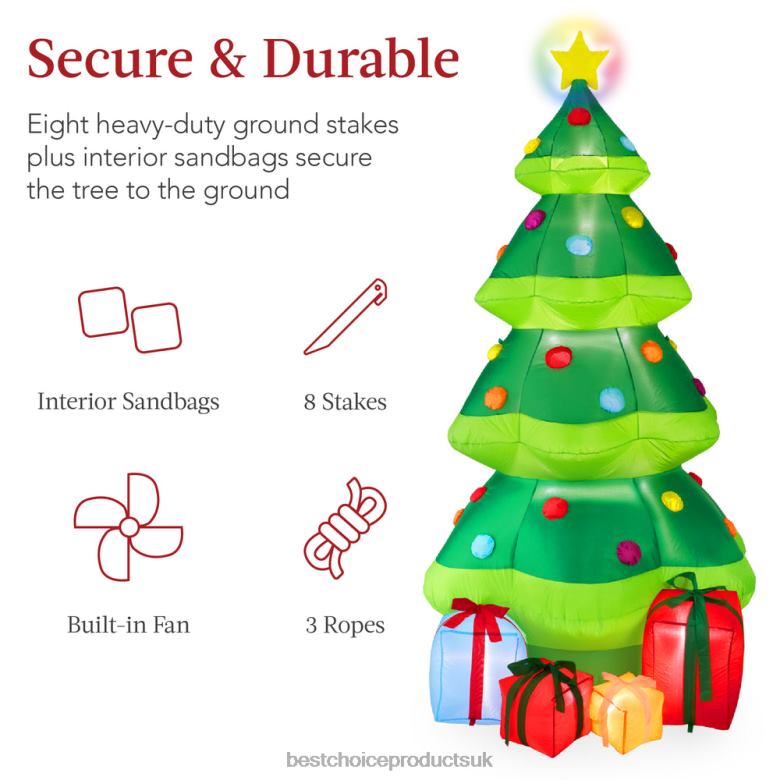 Seasonal Best Choice ProductsInflatable Christmas Tree Outdoor Blow Up Decor w/ 10 LED Lights N62R143 Green