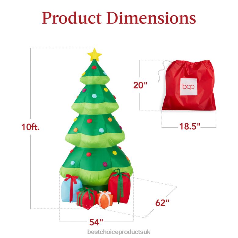Seasonal Best Choice ProductsInflatable Christmas Tree Outdoor Blow Up Decor w/ 10 LED Lights N62R143 Green