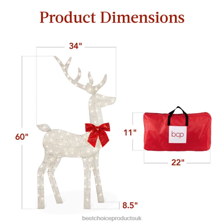 Seasonal Best Choice ProductsLighted 2D Christmas Buck Outdoor Decor w/ 105 LED Lights N62R144 White