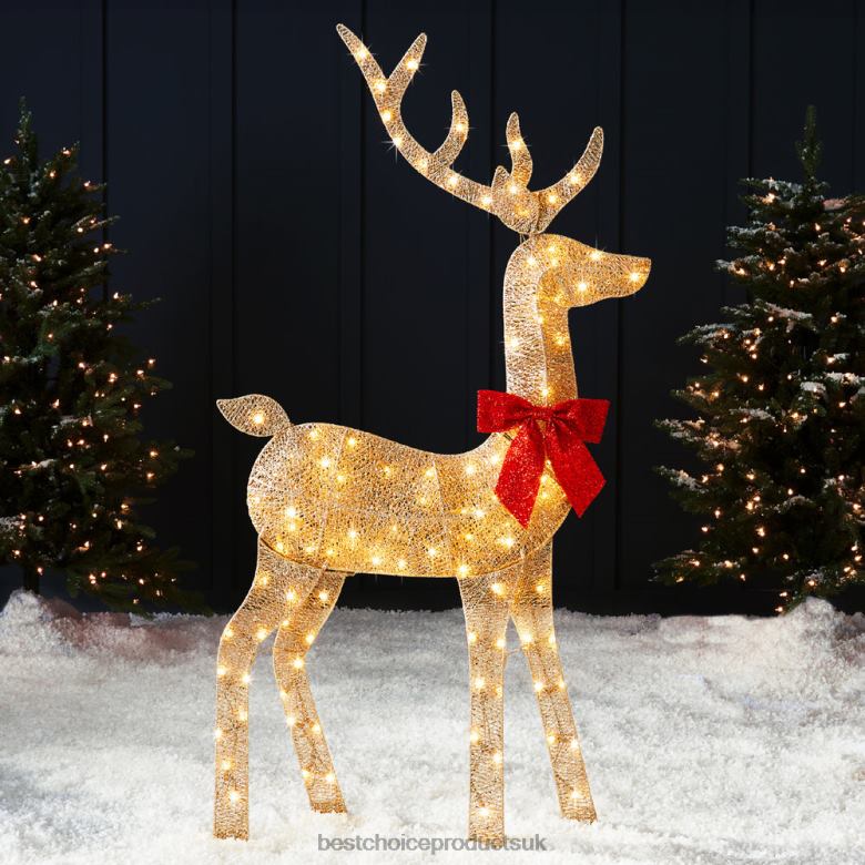 Seasonal Best Choice ProductsLighted 2D Christmas Buck Outdoor Decor w/ 105 LED Lights N62R145 Gold