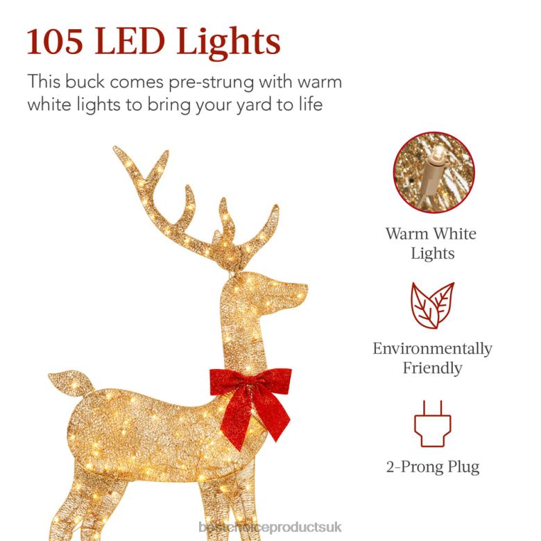 Seasonal Best Choice ProductsLighted 2D Christmas Buck Outdoor Decor w/ 105 LED Lights N62R145 Gold