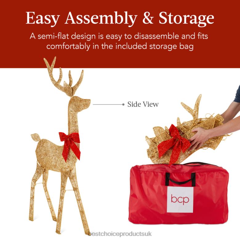 Seasonal Best Choice ProductsLighted 2D Christmas Buck Outdoor Decor w/ 105 LED Lights N62R145 Gold