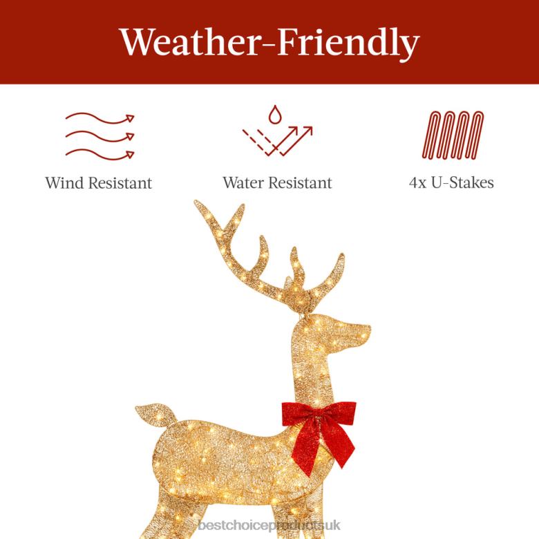 Seasonal Best Choice ProductsLighted 2D Christmas Buck Outdoor Decor w/ 105 LED Lights N62R145 Gold