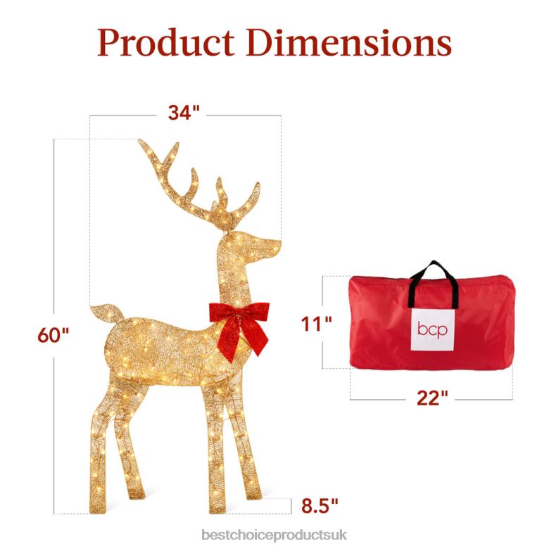 Seasonal Best Choice ProductsLighted 2D Christmas Buck Outdoor Decor w/ 105 LED Lights N62R145 Gold
