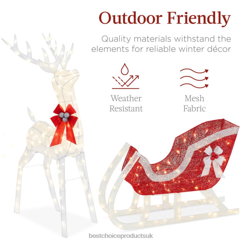 Seasonal Best Choice ProductsLighted Christmas Reindeer & Sleigh Outdoor Decor Set w/ LED Lights N62R46 White