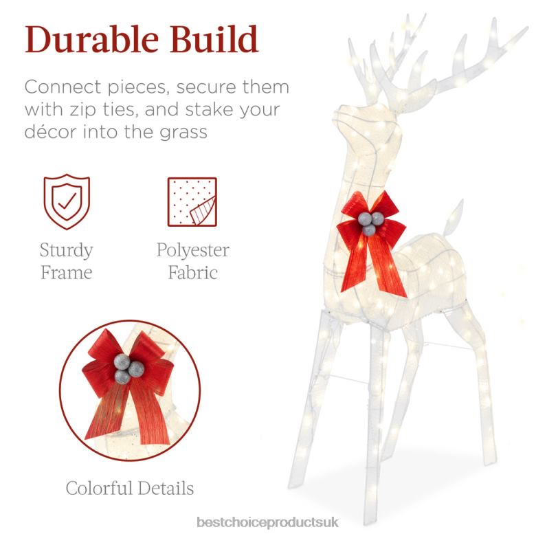 Seasonal Best Choice ProductsLighted Christmas Reindeer & Sleigh Outdoor Decor Set w/ LED Lights N62R46 White