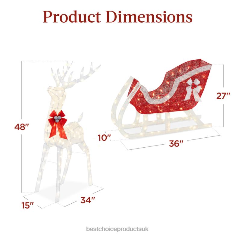 Seasonal Best Choice ProductsLighted Christmas Reindeer & Sleigh Outdoor Decor Set w/ LED Lights N62R46 White