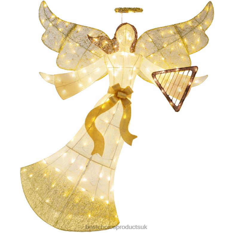 Seasonal Best Choice ProductsLighted Outdoor Angel Christmas Decoration w/ 140 Lights, Harp, Stakes N62R68 Gold