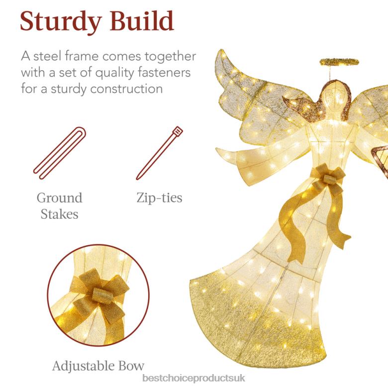 Seasonal Best Choice ProductsLighted Outdoor Angel Christmas Decoration w/ 140 Lights, Harp, Stakes N62R68 Gold