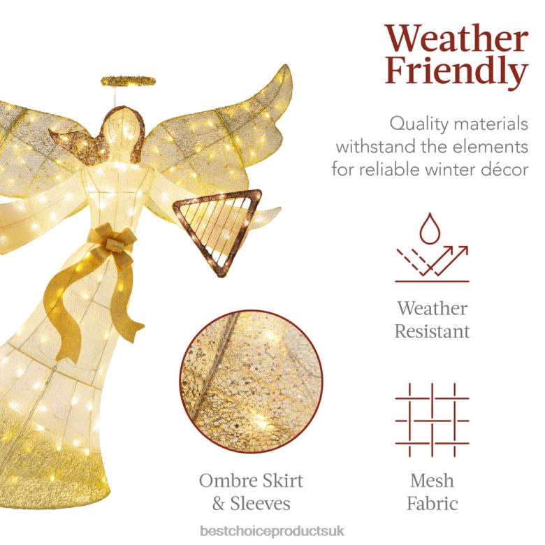 Seasonal Best Choice ProductsLighted Outdoor Angel Christmas Decoration w/ 140 Lights, Harp, Stakes N62R68 Gold