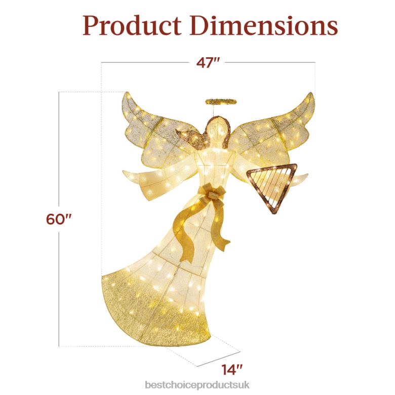 Seasonal Best Choice ProductsLighted Outdoor Angel Christmas Decoration w/ 140 Lights, Harp, Stakes N62R68 Gold