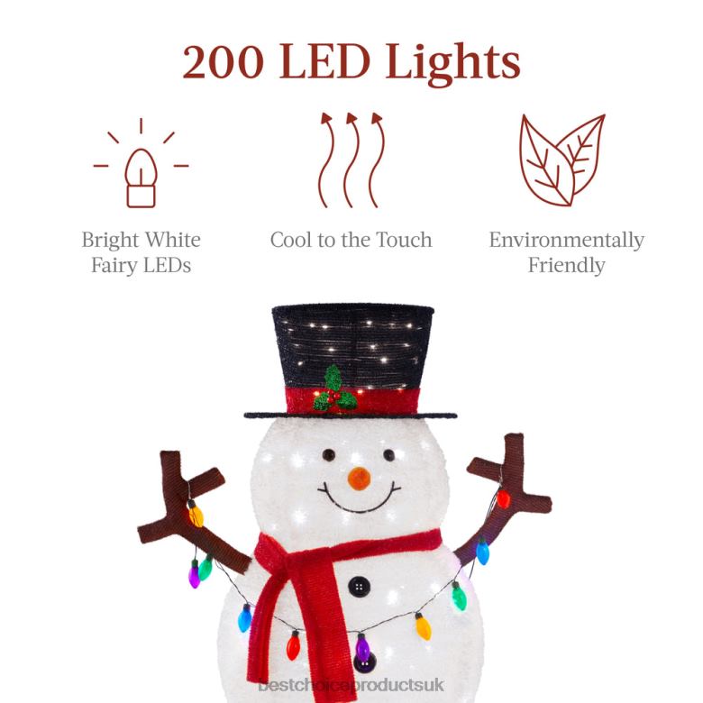 Seasonal Best Choice ProductsLighted Pop-Up Snowman Outdoor Christmas Decoration w/ 200 LED Lights N62R47 White