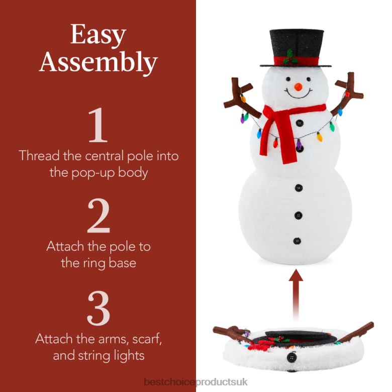 Seasonal Best Choice ProductsLighted Pop-Up Snowman Outdoor Christmas Decoration w/ 200 LED Lights N62R47 White