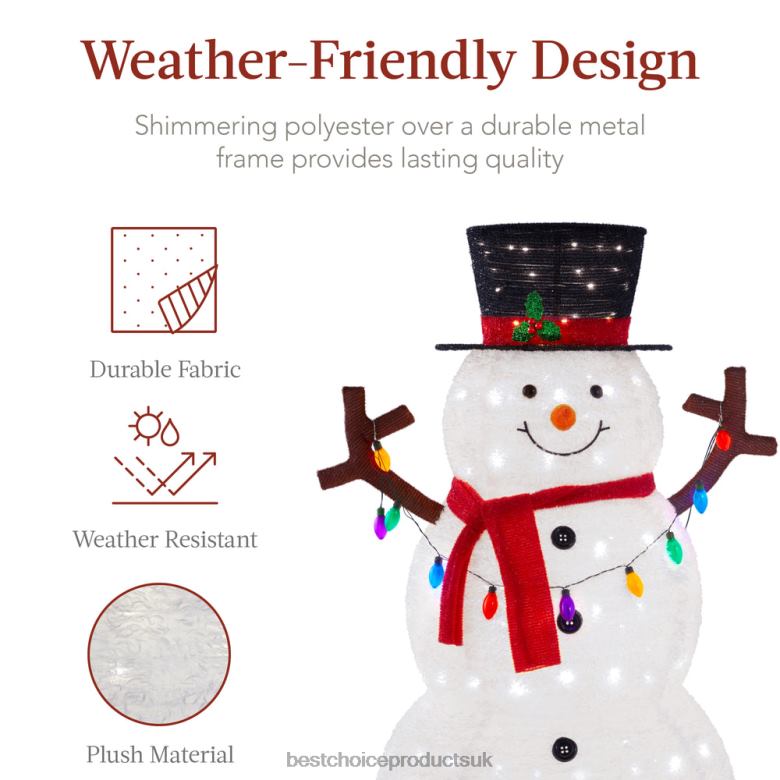 Seasonal Best Choice ProductsLighted Pop-Up Snowman Outdoor Christmas Decoration w/ 200 LED Lights N62R47 White