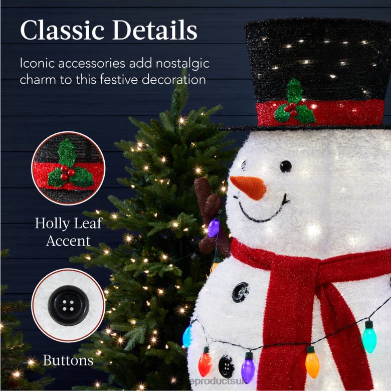 Seasonal Best Choice ProductsLighted Pop-Up Snowman Outdoor Christmas Decoration w/ 200 LED Lights N62R47 White