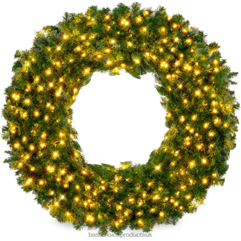 Seasonal Best Choice ProductsPre-Lit Artificial Fir Christmas Wreath w/ LED Lights, Plug-In, PVC Tips N62R94 Beauty