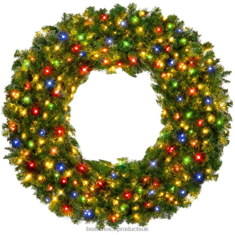Seasonal Best Choice ProductsPre-Lit Artificial Fir Christmas Wreath w/ Multicolor LED Lights, PVC Tips N62R146 Beauty