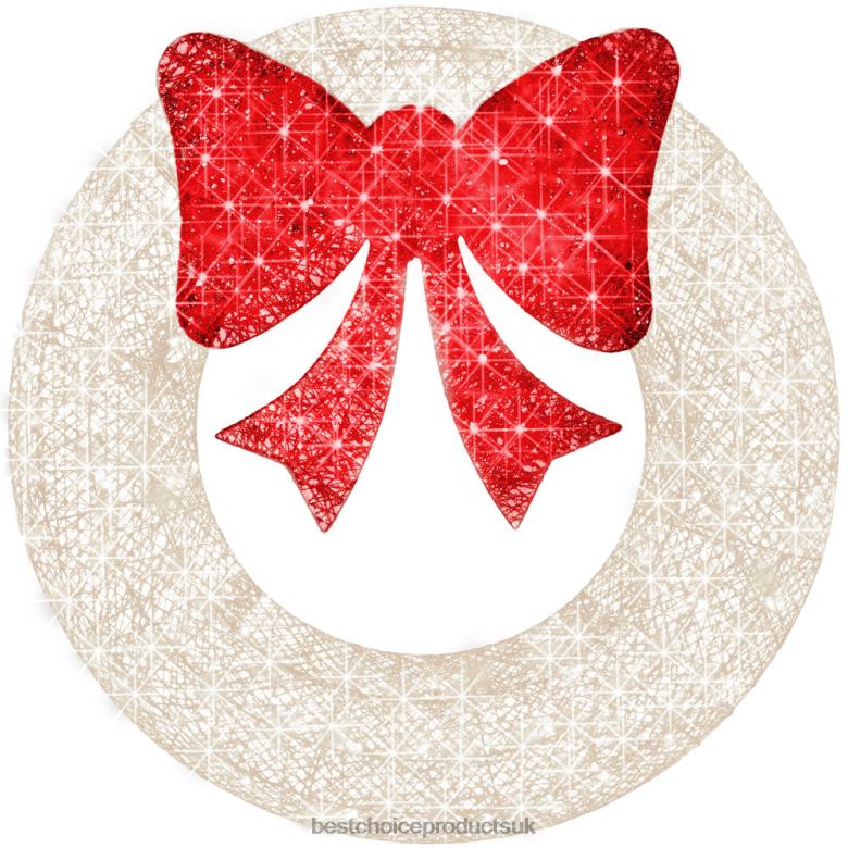 Seasonal Best Choice ProductsPre-Lit Outdoor Christmas Wreath, LED Metal Holiday Decor w/ Bow N62R126 White/Red