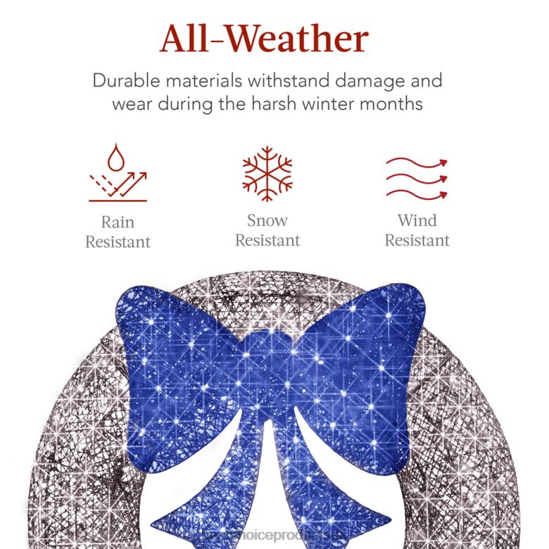 Seasonal Best Choice ProductsPre-Lit Outdoor Christmas Wreath, LED Metal Holiday Decor w/ Bow N62R213 Silver/Blue