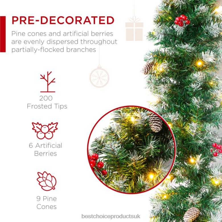 Seasonal Best Choice ProductsPre-Lit Pre-Decorated Garland w/ PVC Branch Tips, 50 Lights N62R106 White