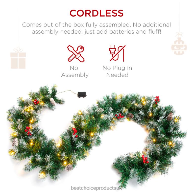 Seasonal Best Choice ProductsPre-Lit Pre-Decorated Garland w/ PVC Branch Tips, 50 Lights N62R106 White