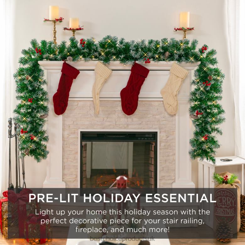 Seasonal Best Choice ProductsPre-Lit Pre-Decorated Garland w/ PVC Branch Tips, 50 Lights N62R106 White