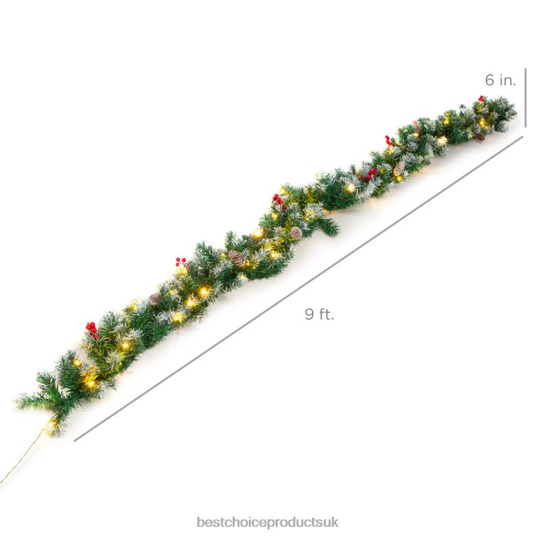 Seasonal Best Choice ProductsPre-Lit Pre-Decorated Garland w/ PVC Branch Tips, 50 Lights N62R106 White