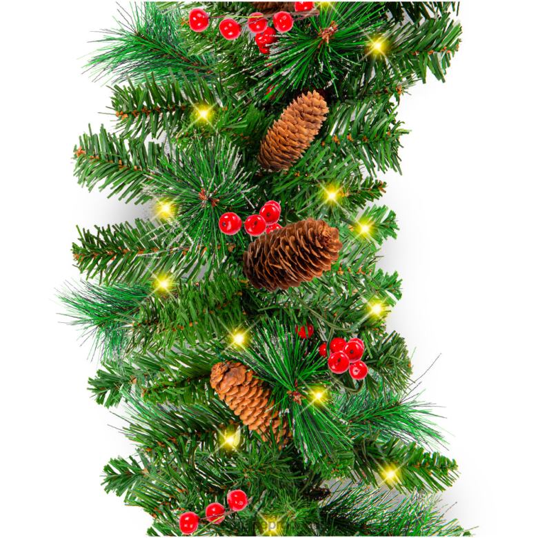Seasonal Best Choice ProductsPre-Lit Pre-Decorated Garland w/ PVC Branch Tips, 50 Lights N62R136 Green